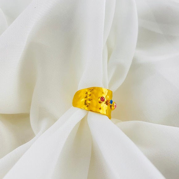 ANIYAH Neutral Irregular Color Rhinestone Band Gold Plated Open Ring - Picture 9 of 11